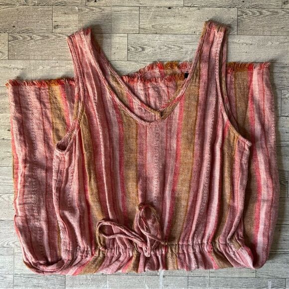 DREW for Anthropologie, Red Nat Dobby, Striped, Drawstring Linen Dress - Picture 15 of 15